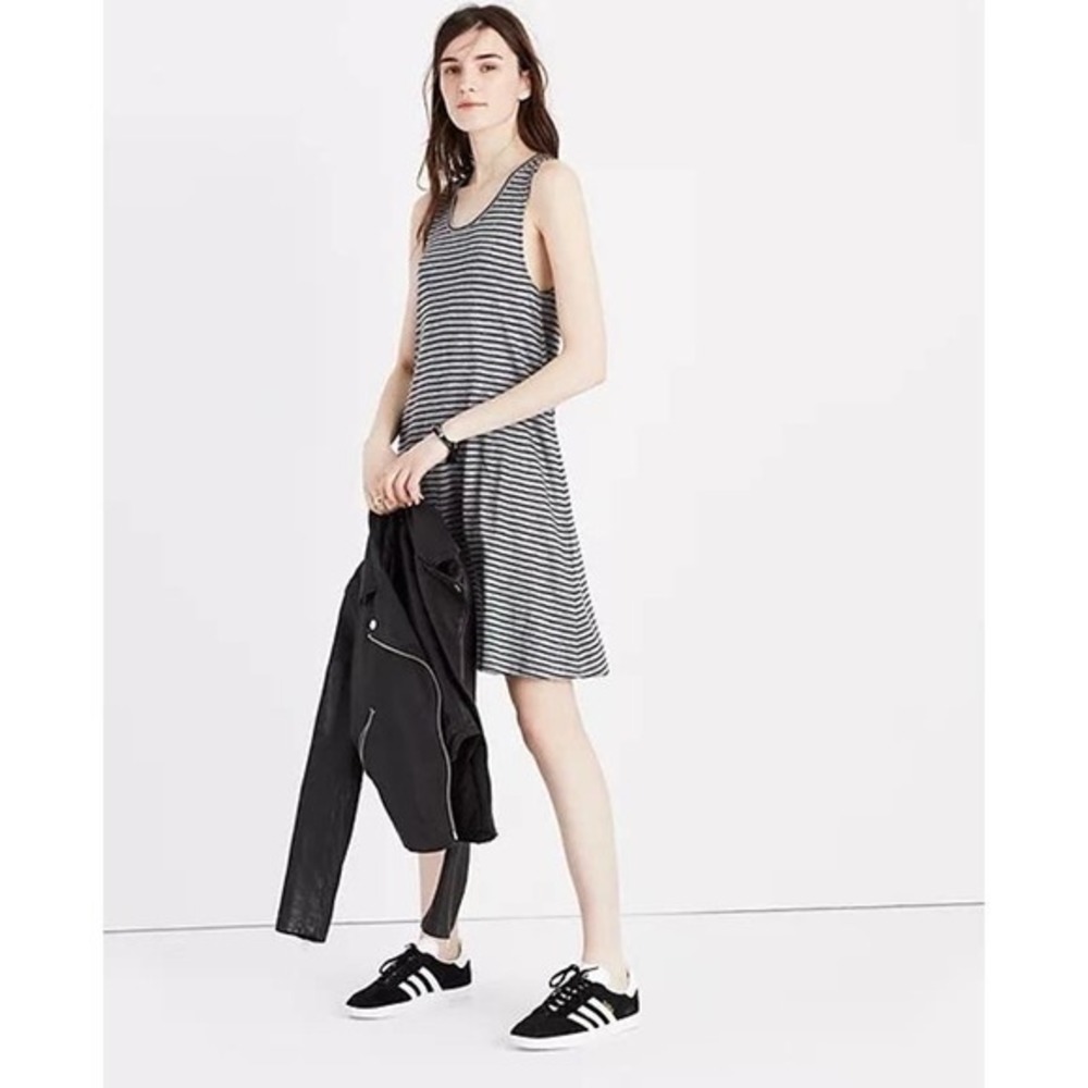 Madewell Highpoint Tank Dress in Stripe gray black jersey knit G2326 size large